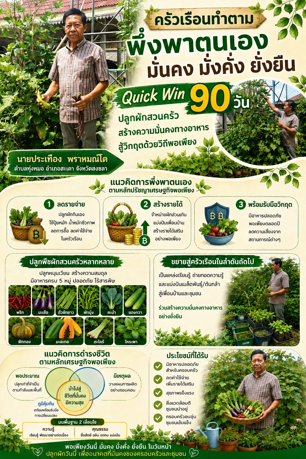 พช.สะเดา  เยี่ยมชม “Quick Win 90 วัน” ปลูกผักสวนครัว พลิกวิกฤตสู่ความมั่นคงทางอาหาร ด้วยวิถีพอเพียง ในครัวเรือนทำตาม