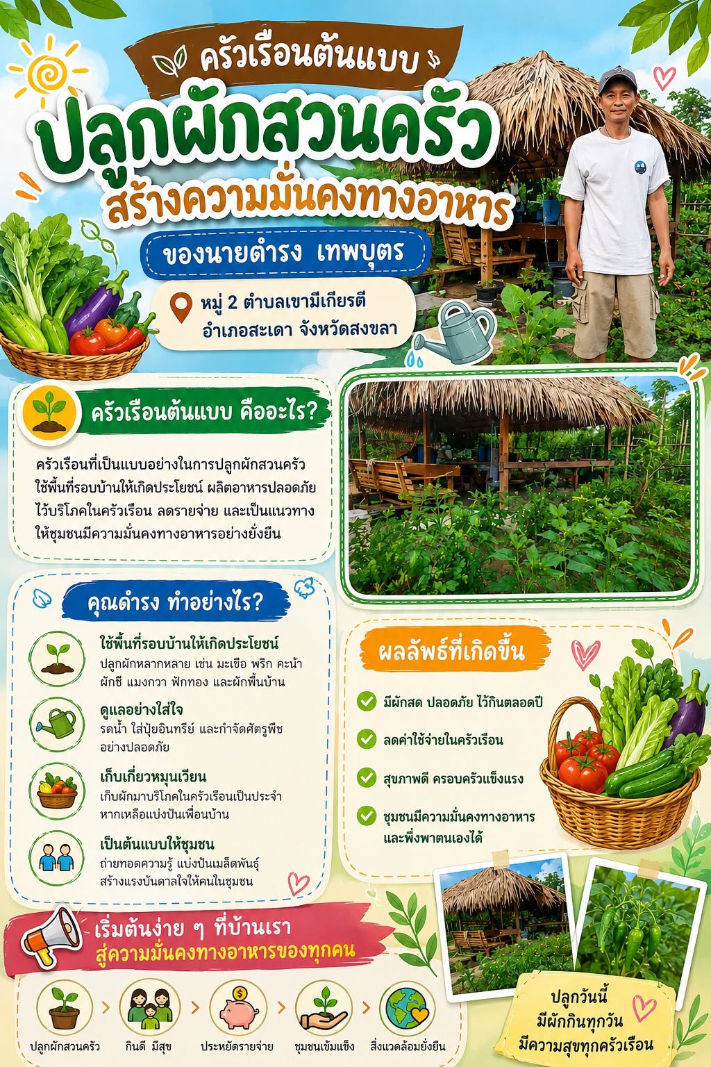 ครัวเรือนต้นแบบ ตำบลเขามีเกียรติ ปลูกผักสวนครัวเพื่อสร้างความมั่นคงทางอาหาร